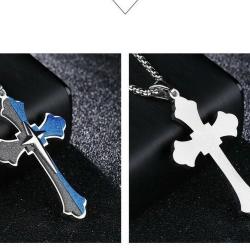 Mens Sliver‎ Cross Pendant Necklace Stainless Steel Titanium Blue Black 24